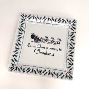 The Dish Santa Coming to Cleveland Holiday Square Plate Tray Platter